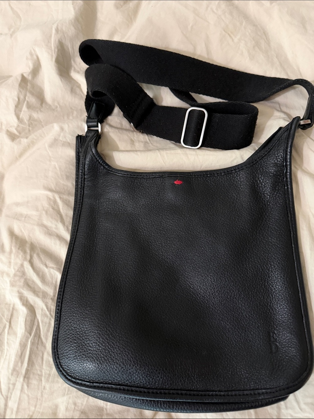 Men's Black Leather Messenger Bag with Adjustable Strap
